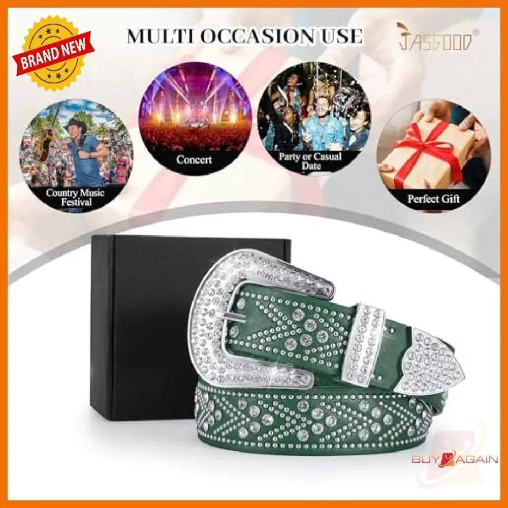 Sparkling Rhinestone Studded Western Belt Faux Leather Unisex Fit